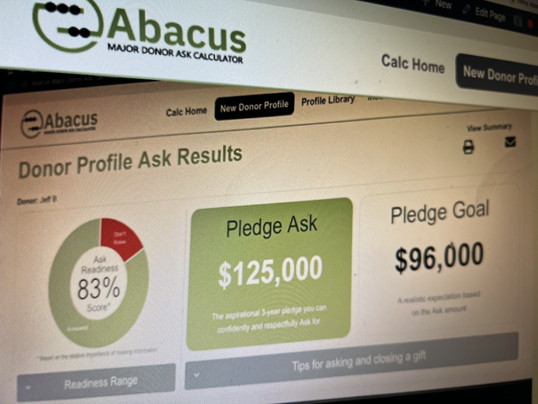 Readiness Test screenshot Abacus donor profile ask results screenshot